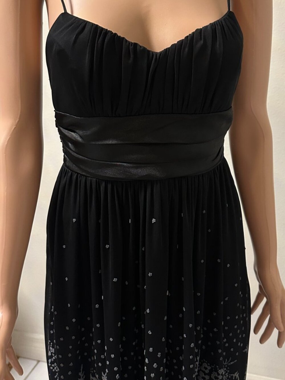 Black spaghetti strap mini dress with tie waist Size M